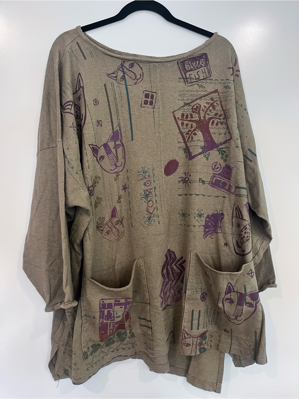 Blue Fish Tunic Top with Purple Cat & Tree Prints